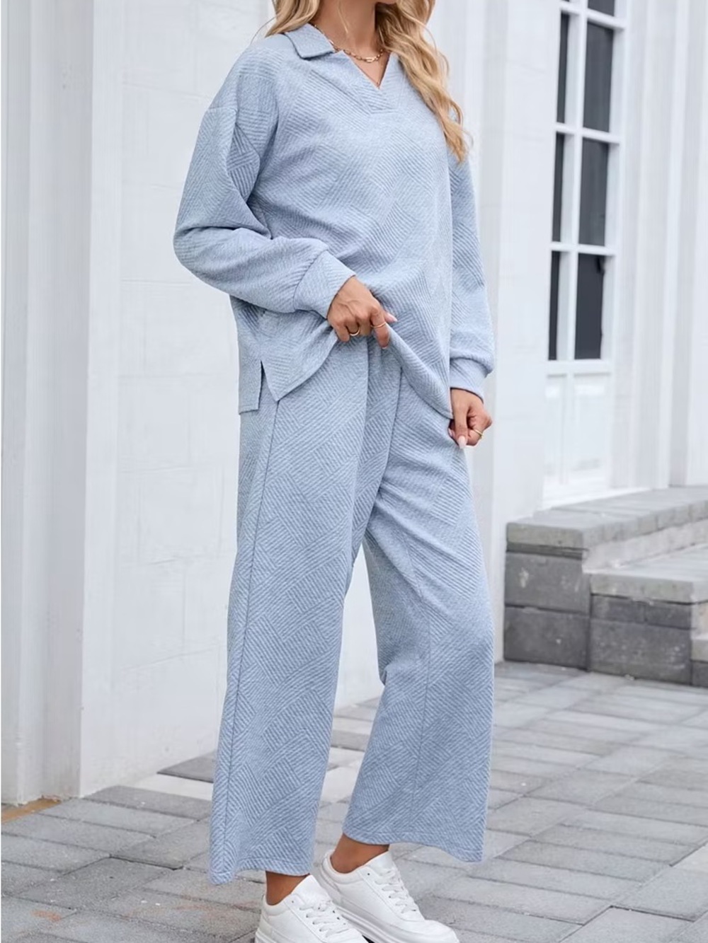 Gray Quilted Loungewear Set - Picture 2 of 4
